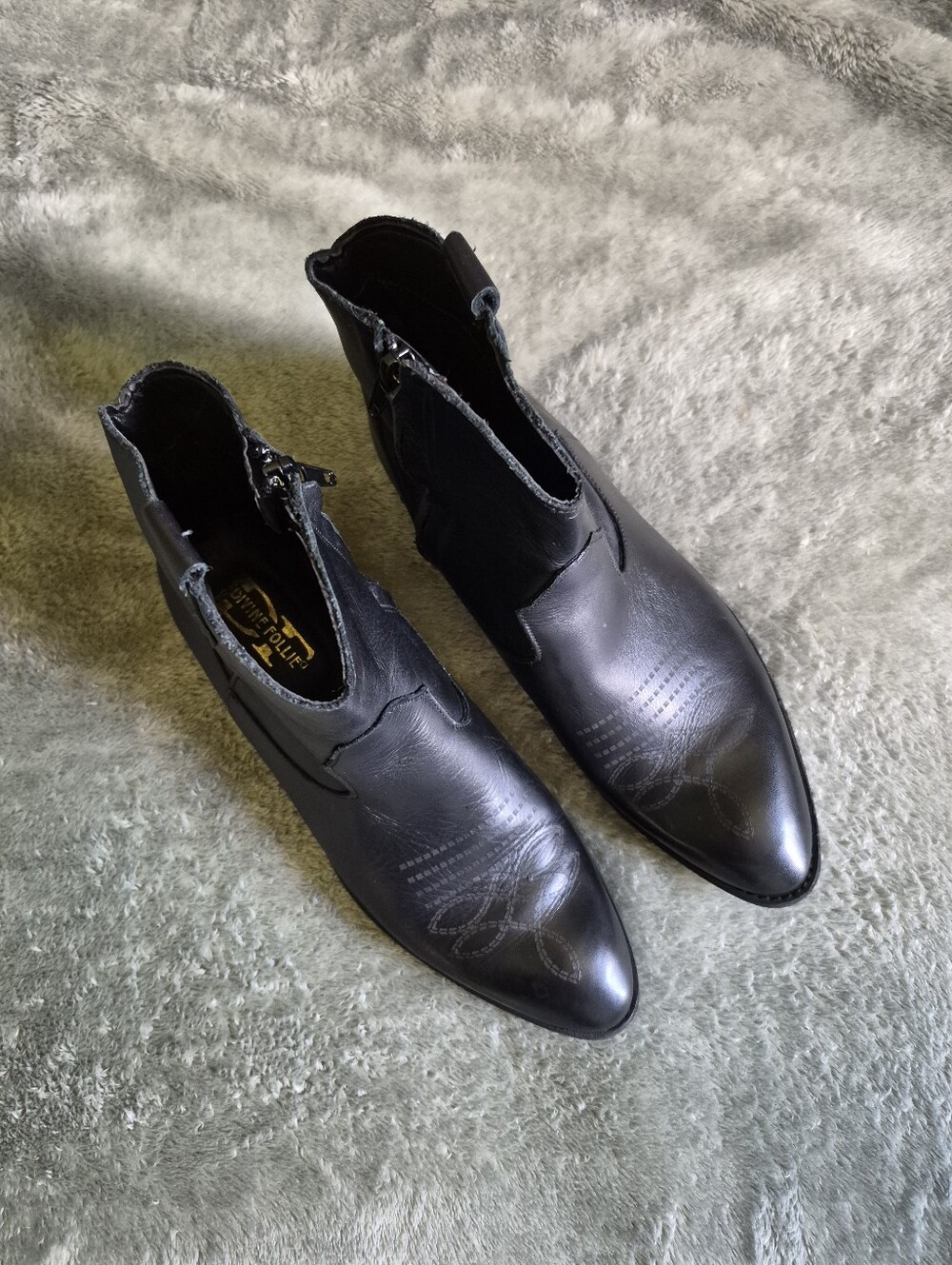 Divine Follie Black Western Leather Bootie